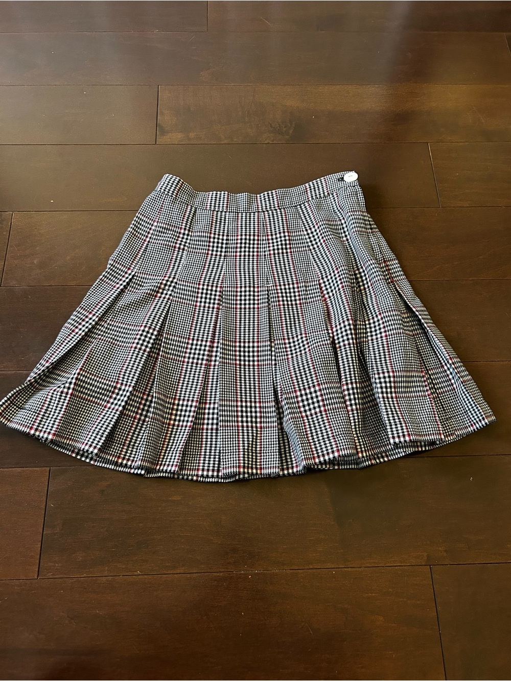 Custom Plaid Pleated Circle Skirt in Black, White & Red